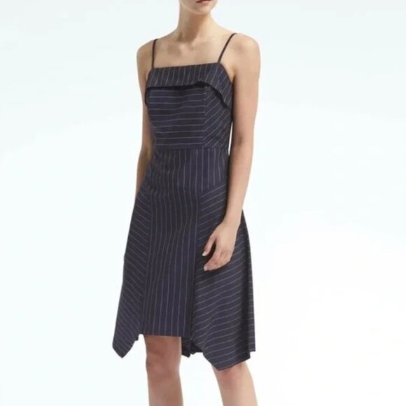Banana Republic Nautical Pinstripe Handkerchief Hem Fit + Flare Dress Size 10 - Picture 1 of 7